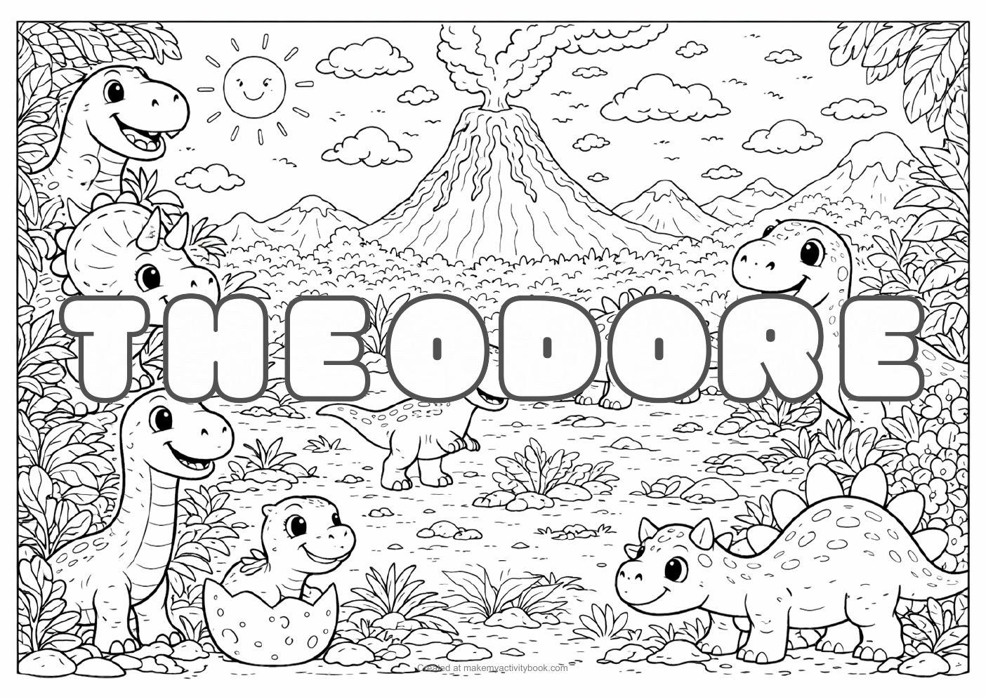 Theodore dinosaur colouring sheet