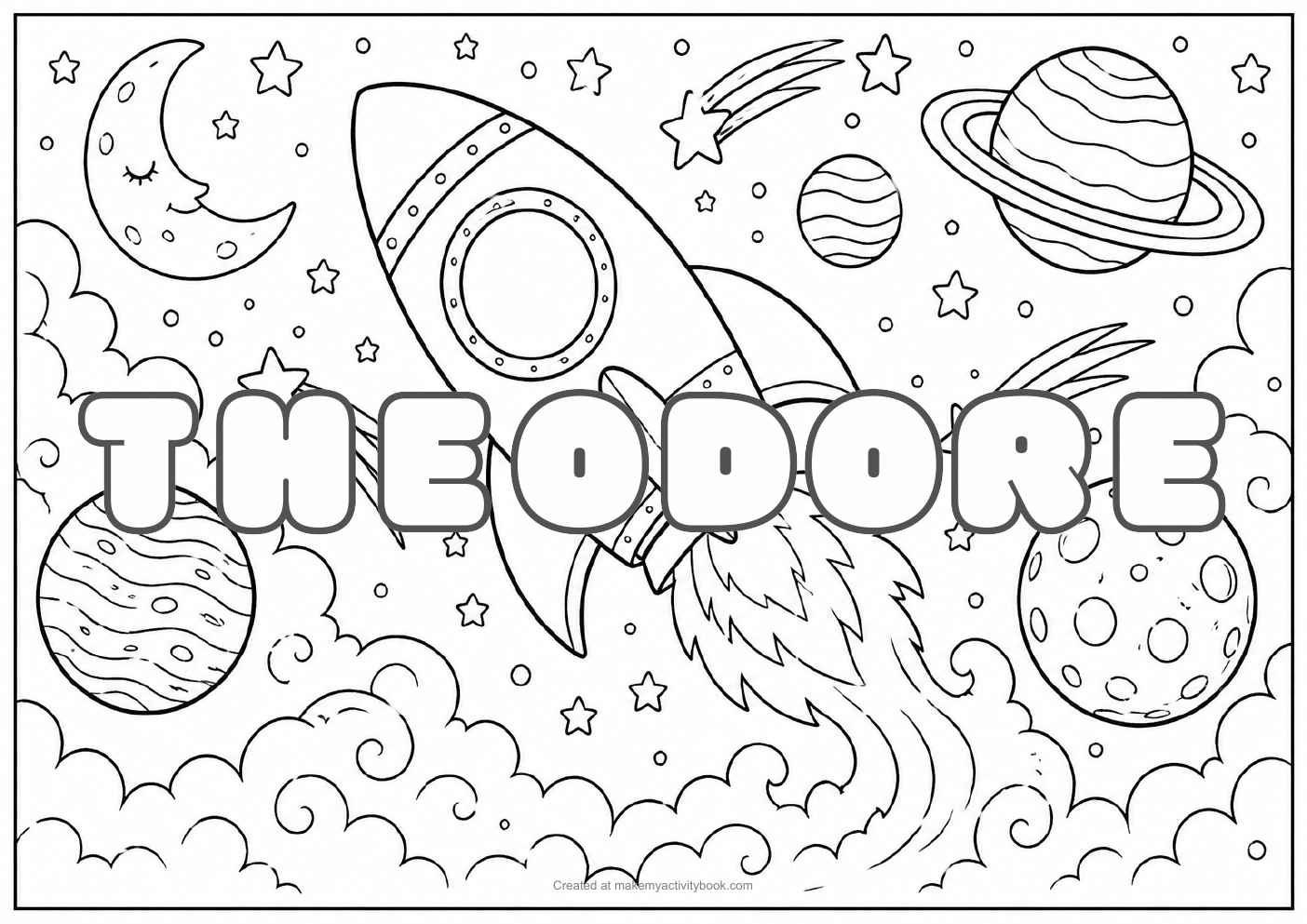 Theodore space colouring sheet