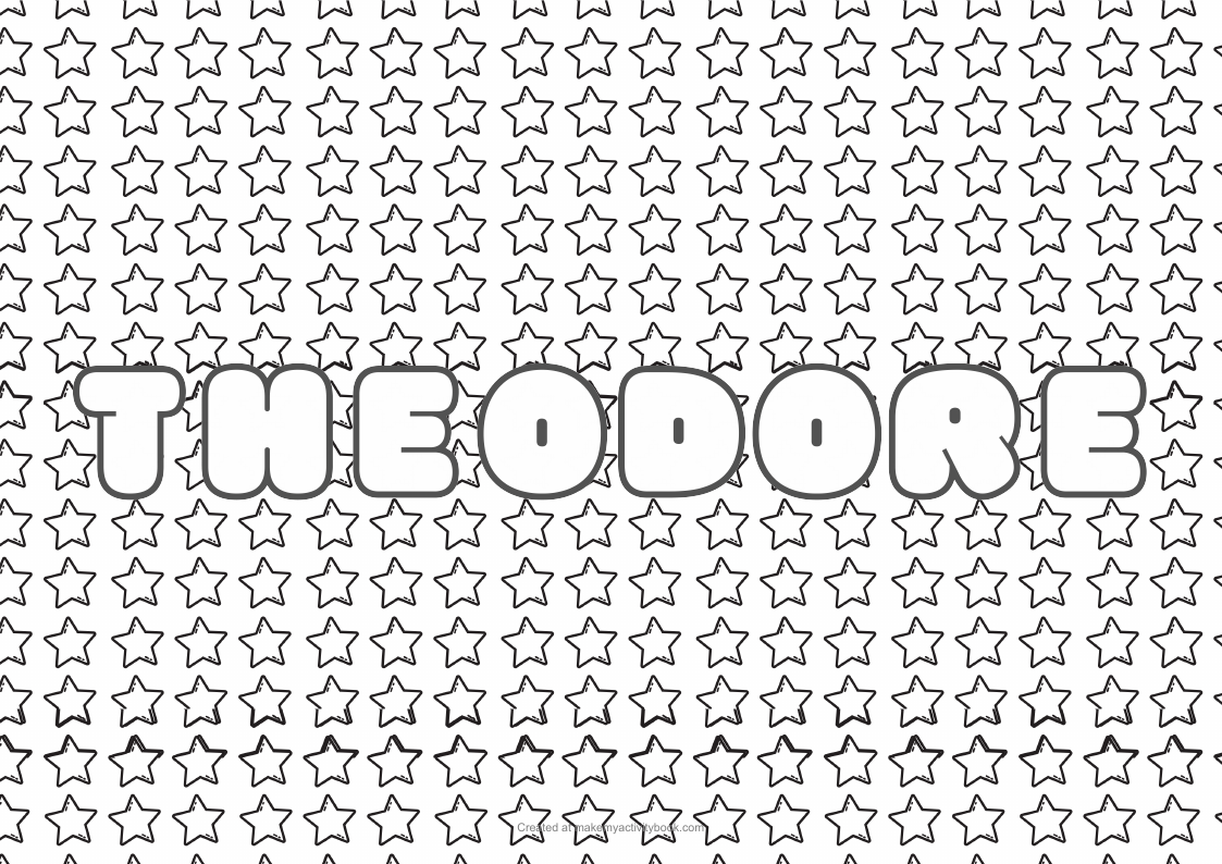 Theodore Bubble letters — Stars border colouring sheet