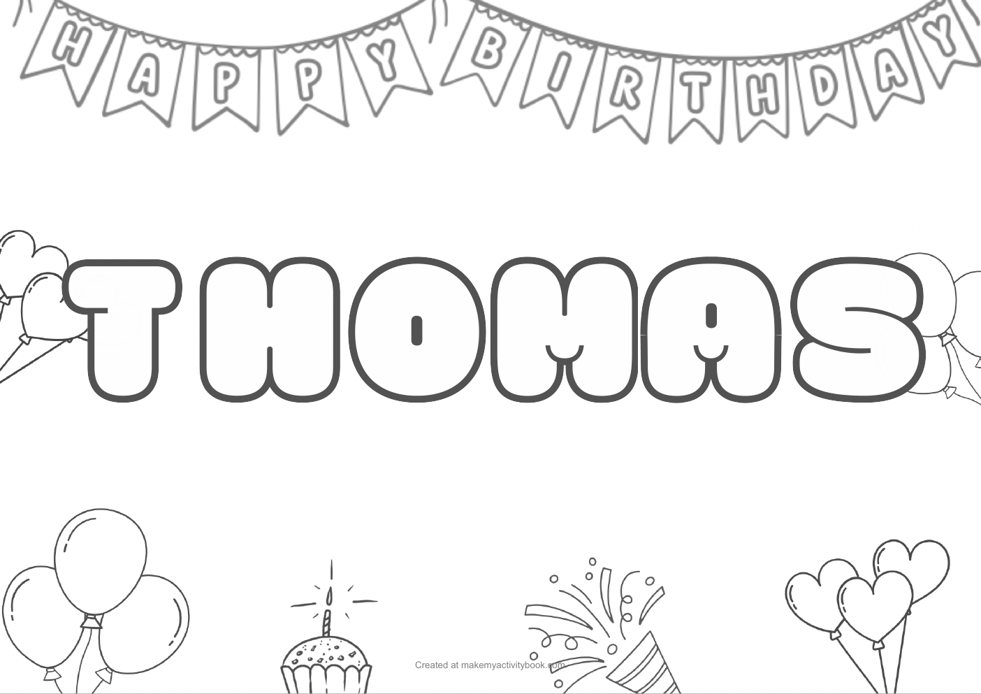 Thomas Bubble letters — Birthday border colouring sheet