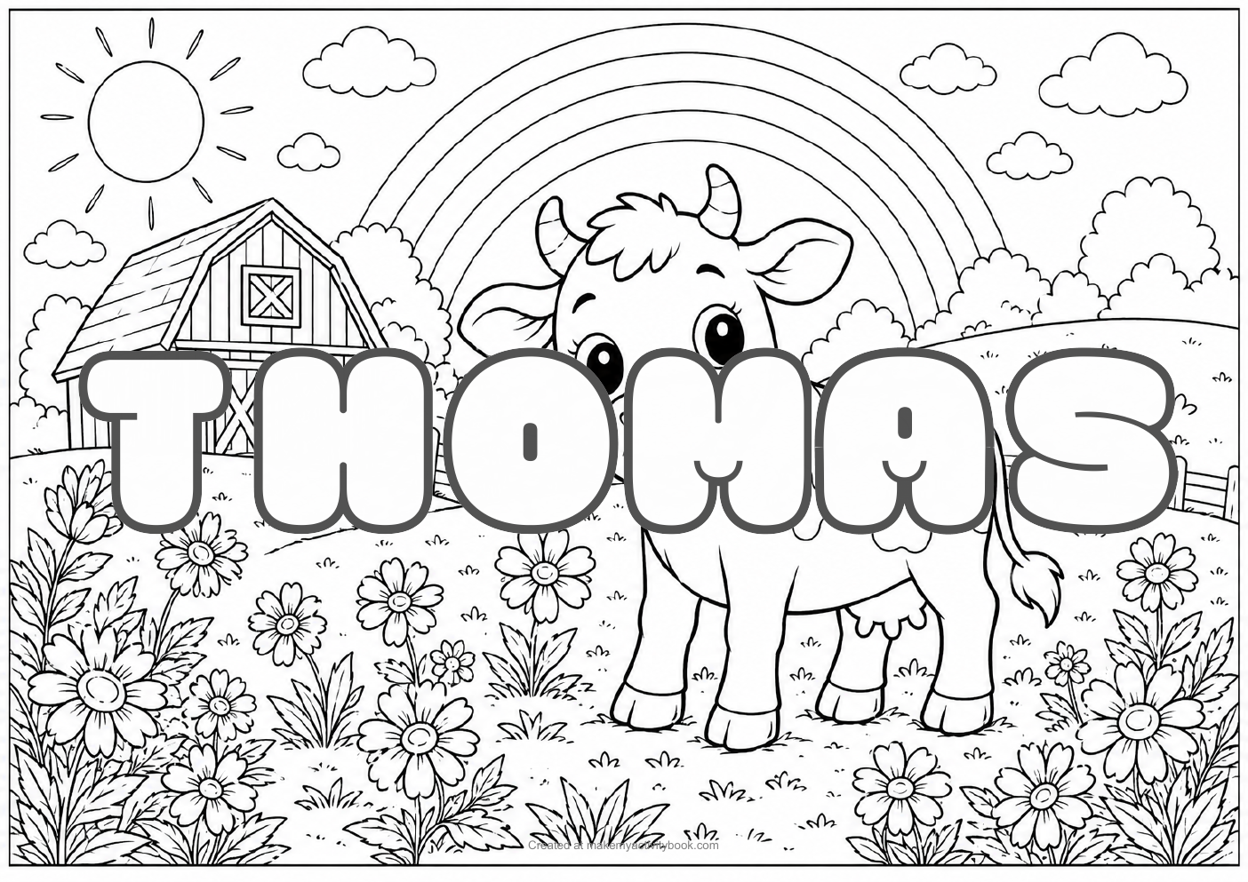 Thomas Bubble letters — Farm background colouring sheet
