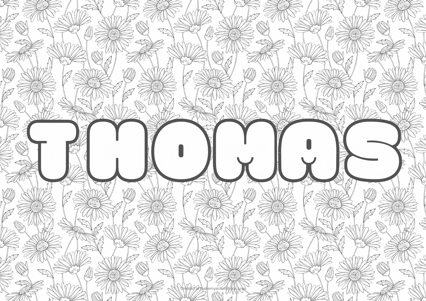 Thomas Bubble letters — Flowers border colouring sheet