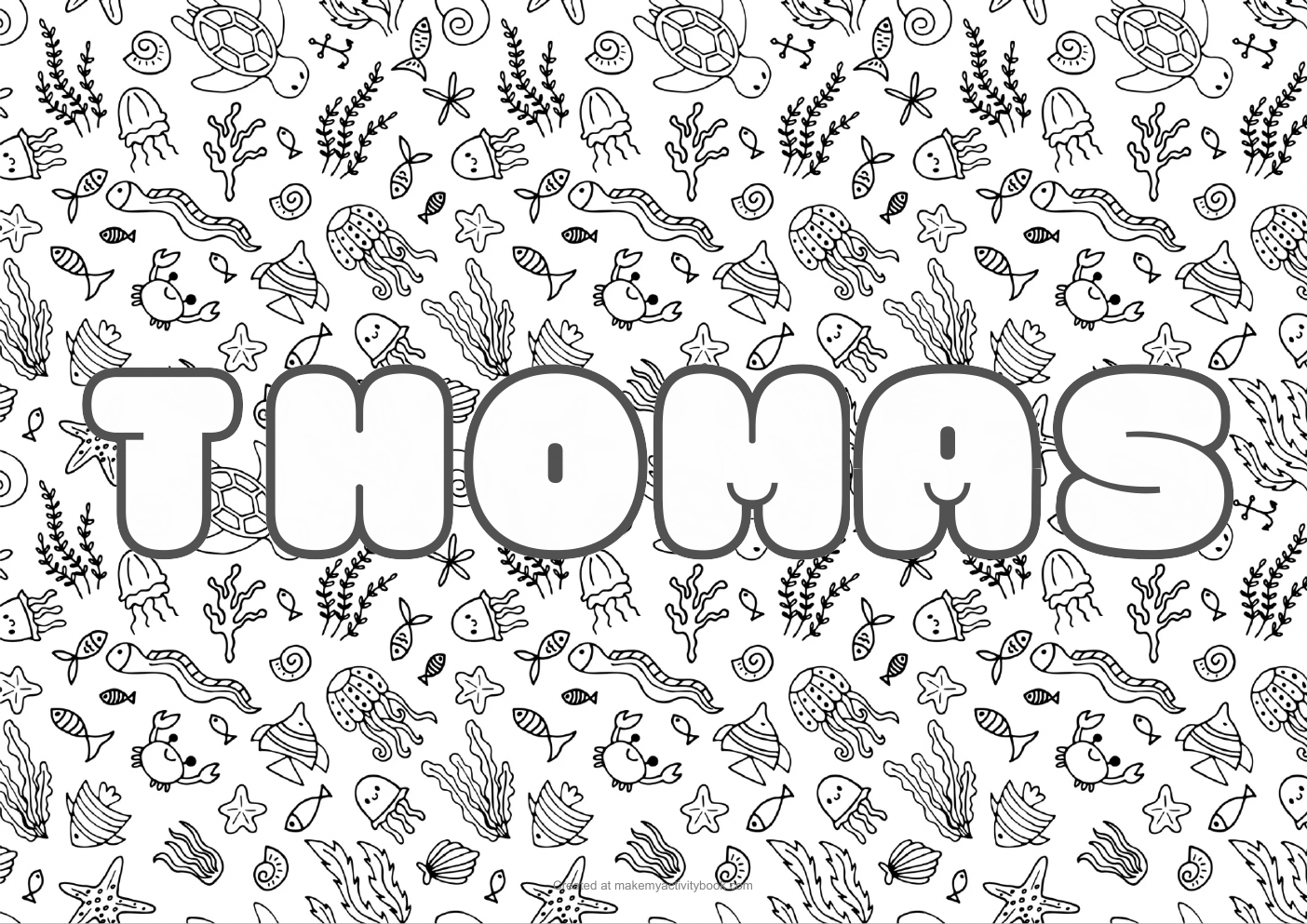 Thomas Bubble letters — Sea border colouring sheet
