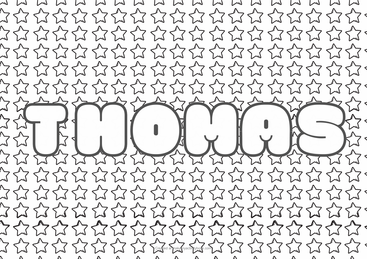 Thomas Bubble letters — Stars border colouring sheet