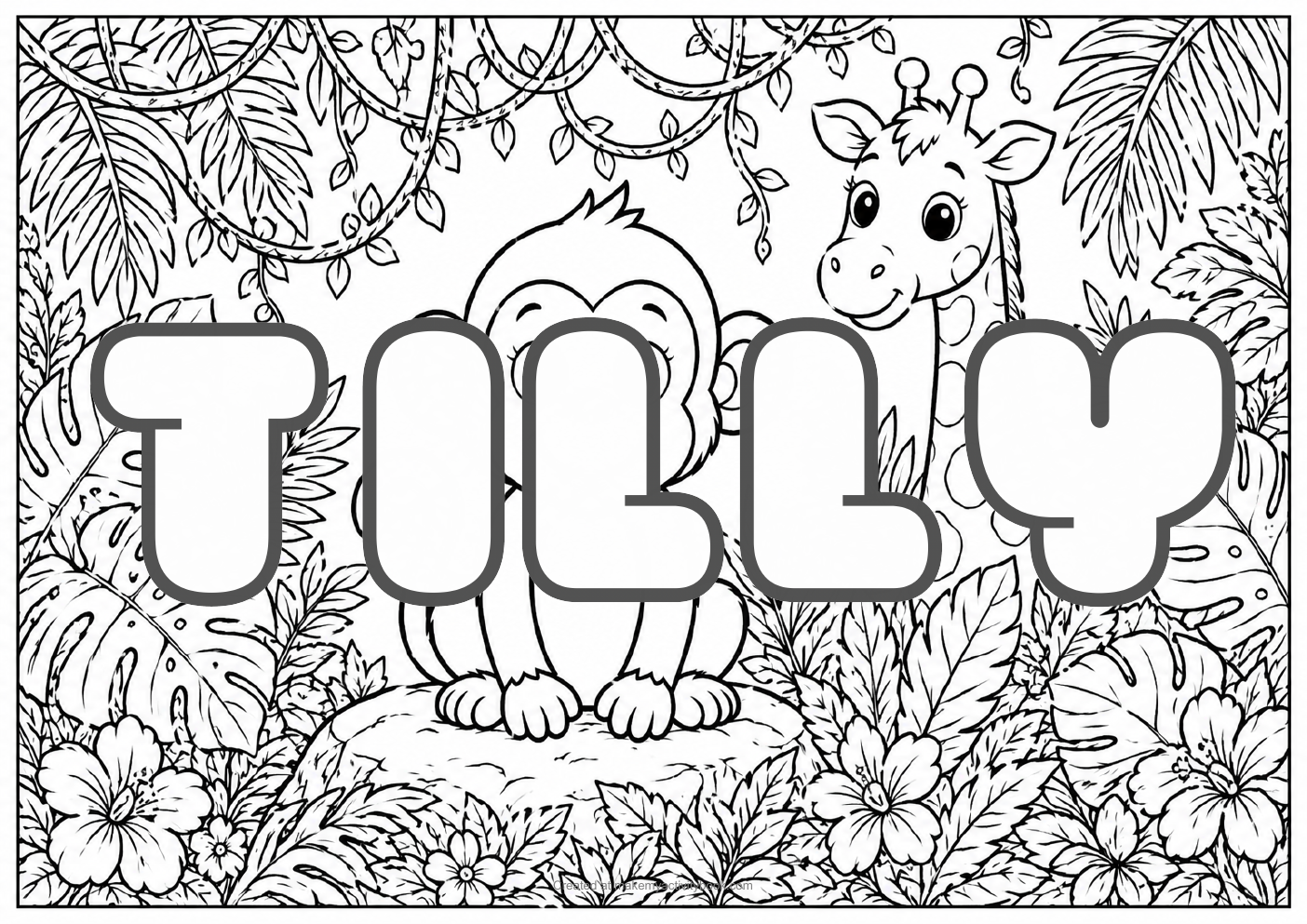 Tilly jungle colouring sheet