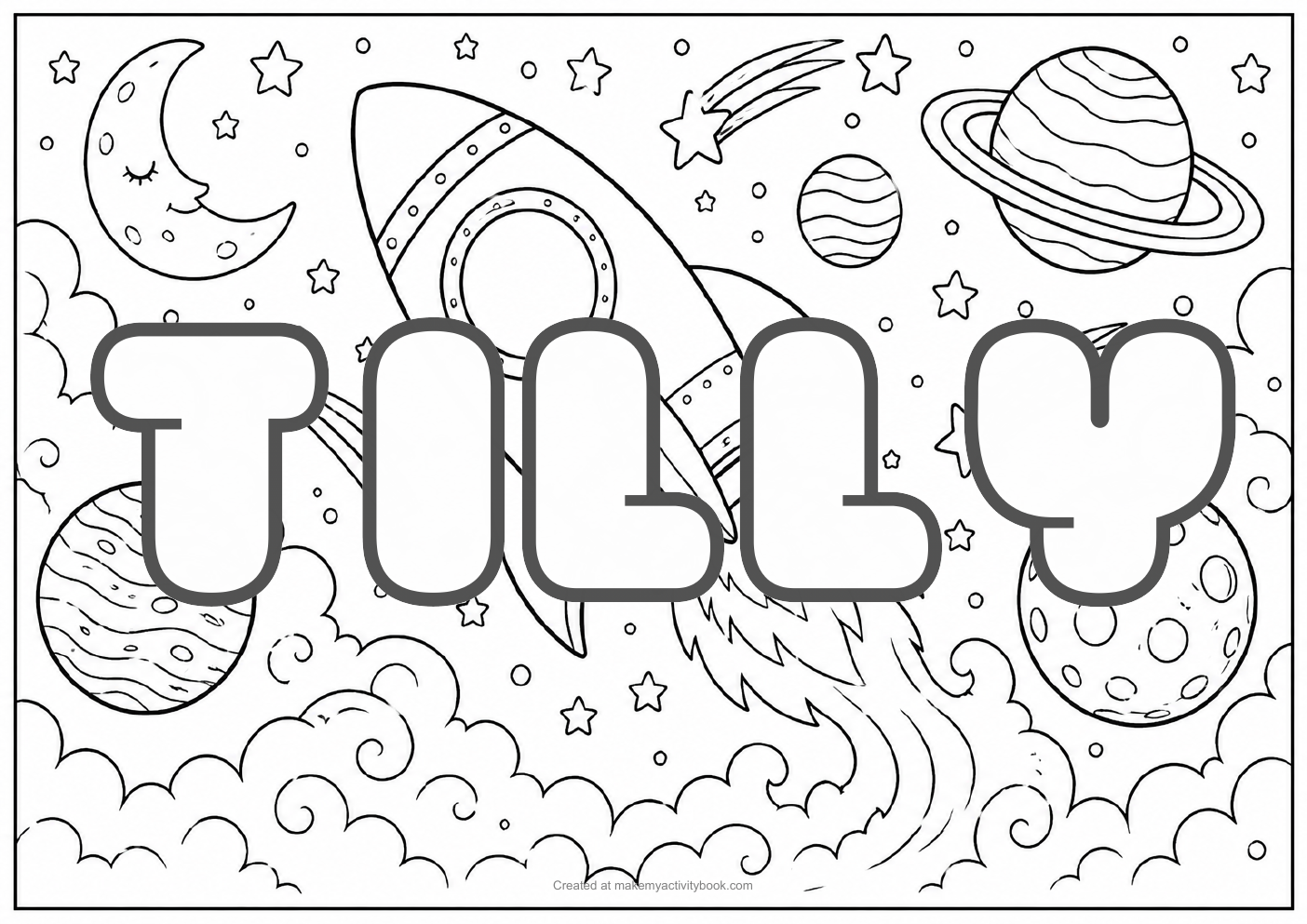 Tilly space colouring sheet