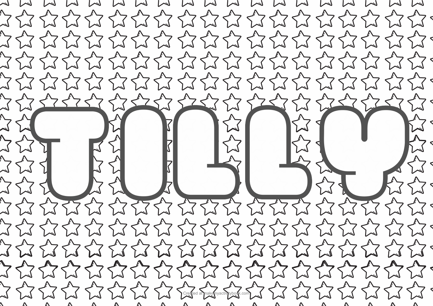 Tilly Bubble letters — Stars border colouring sheet