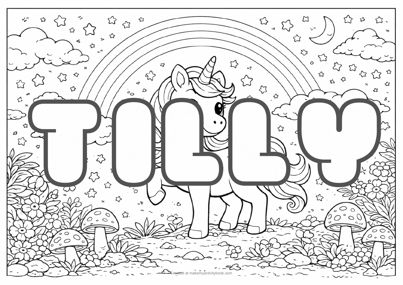 Tilly unicorn colouring sheet