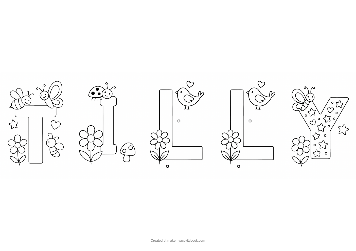 Tilly letters colouring sheet