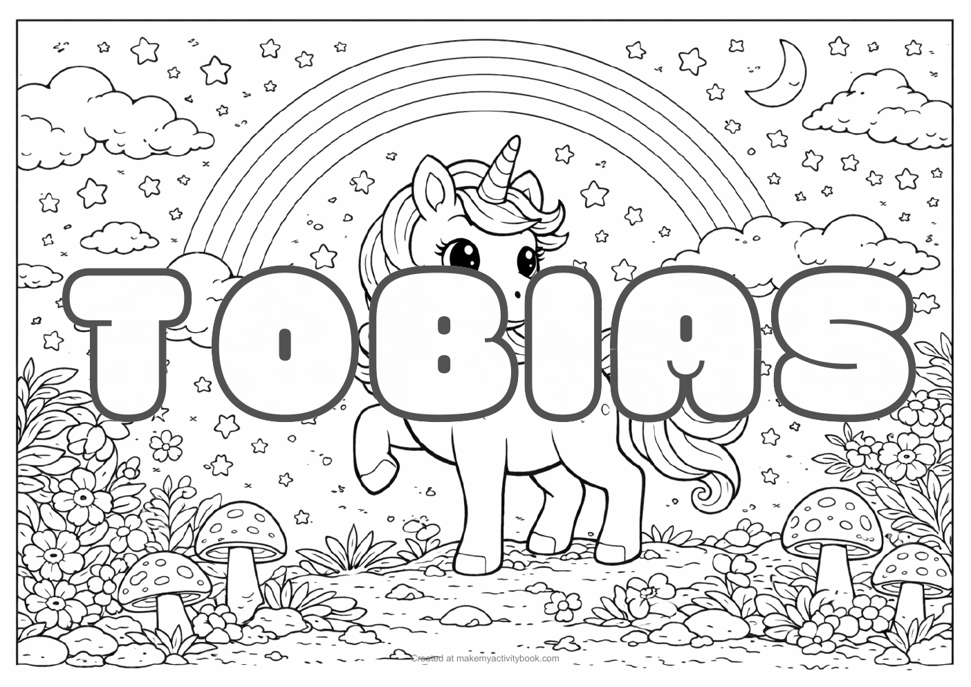 Tobias unicorn colouring sheet