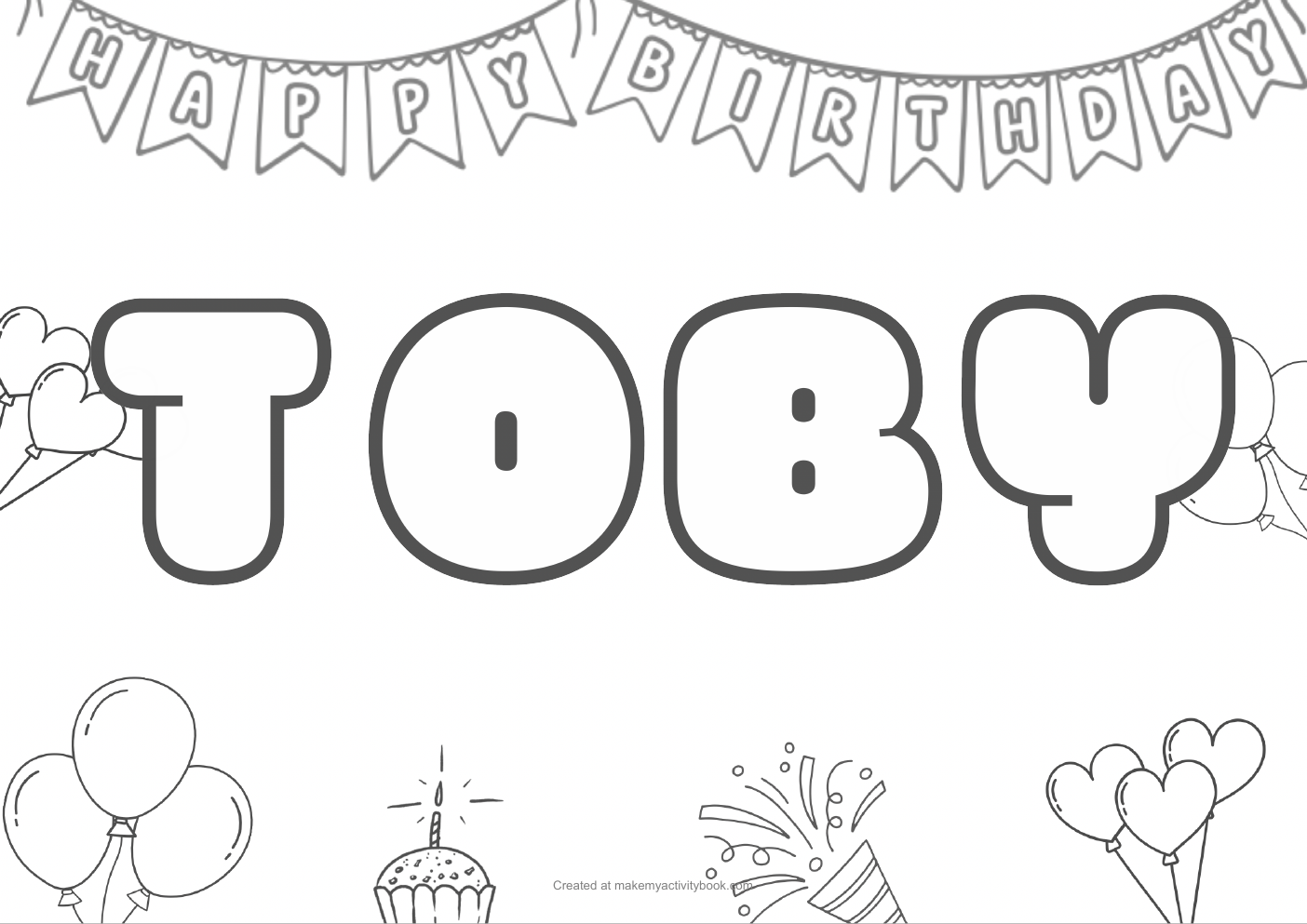 Toby Bubble letters — Birthday border colouring sheet