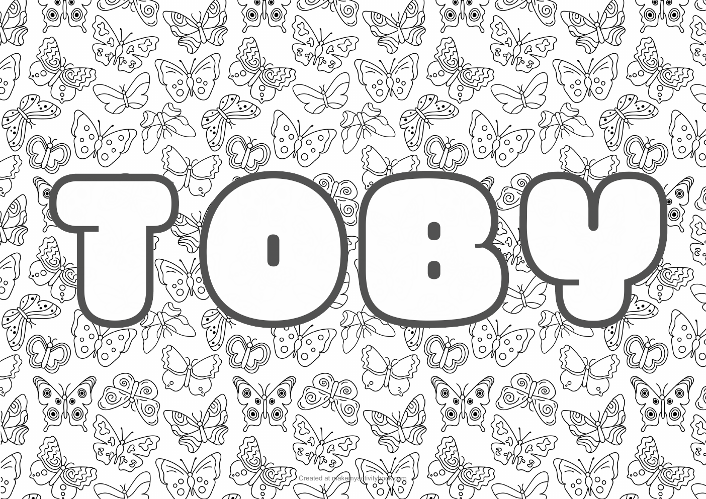Toby Bubble letters — Butterflies border colouring sheet