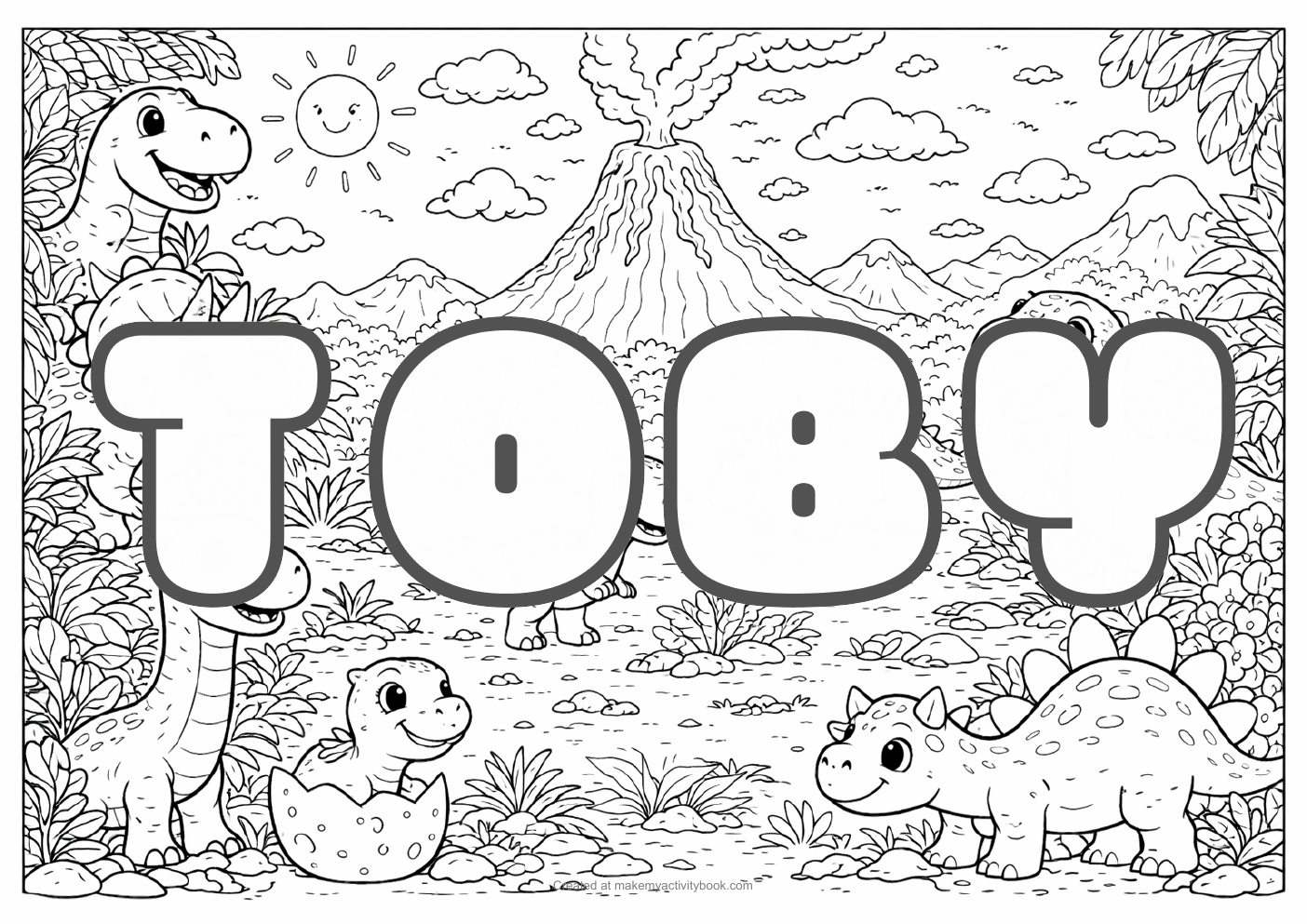 Toby Bubble letters — Dinosaur background colouring sheet