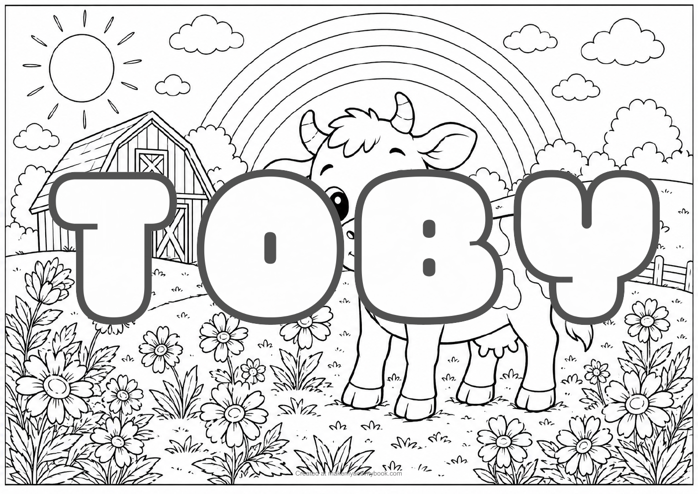 Toby Bubble letters — Farm background colouring sheet
