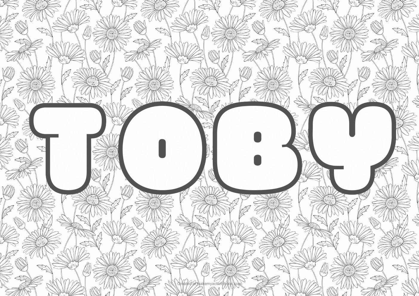 Toby Bubble letters — Flowers border colouring sheet