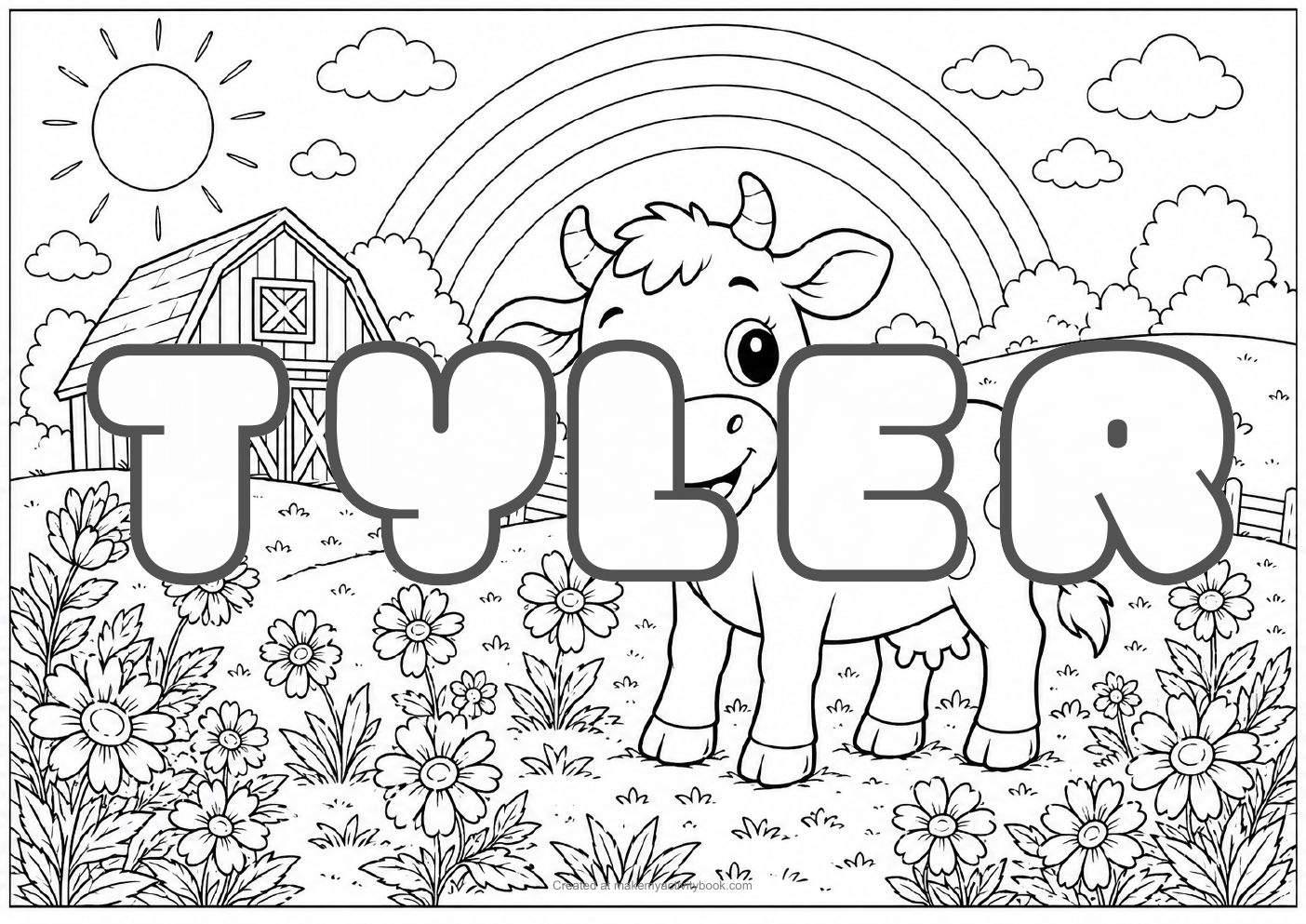 Tyler Bubble letters — Farm background colouring sheet