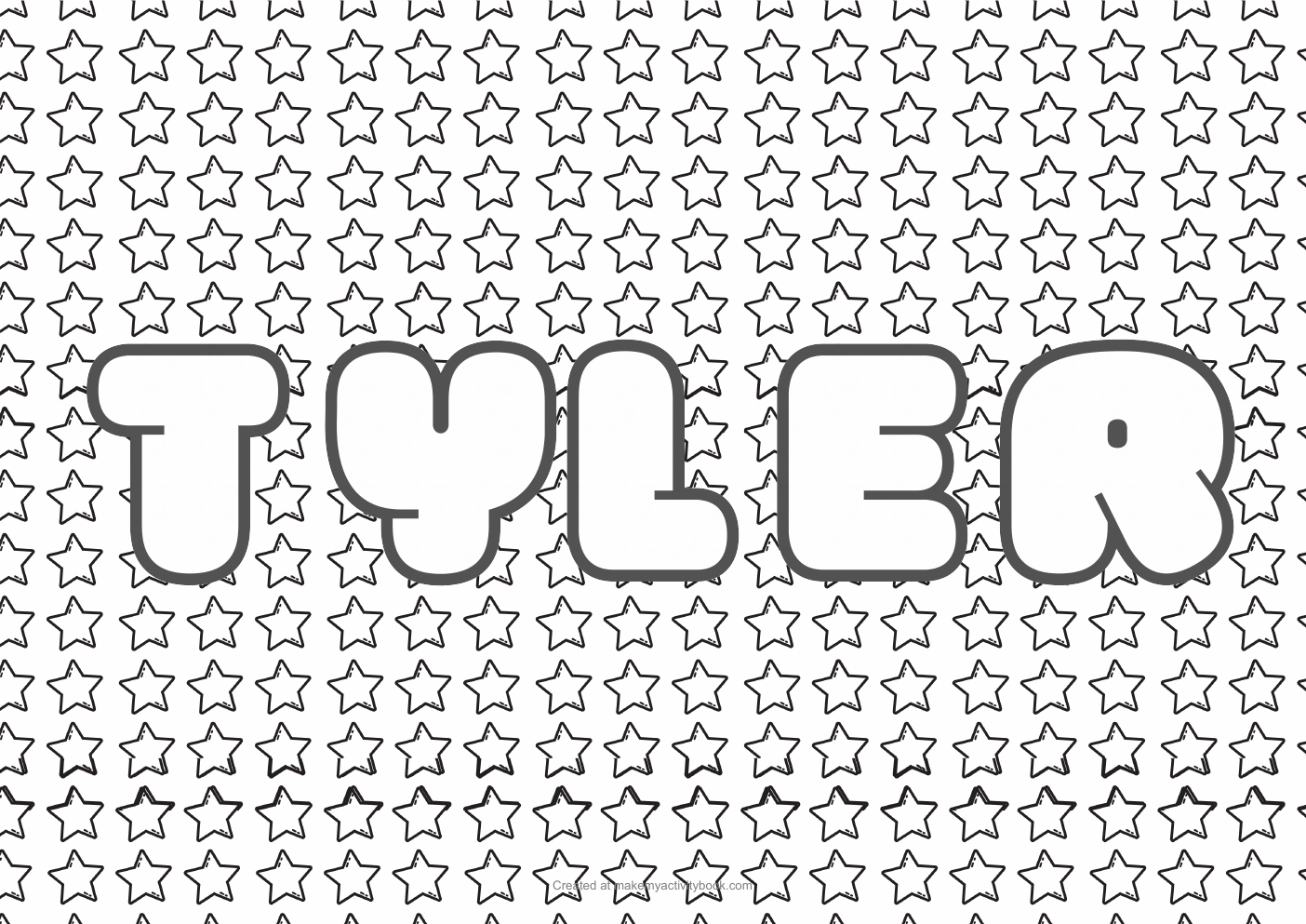 Tyler Bubble letters — Stars border colouring sheet