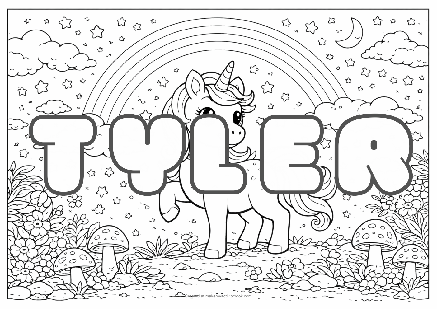 Tyler unicorn colouring sheet