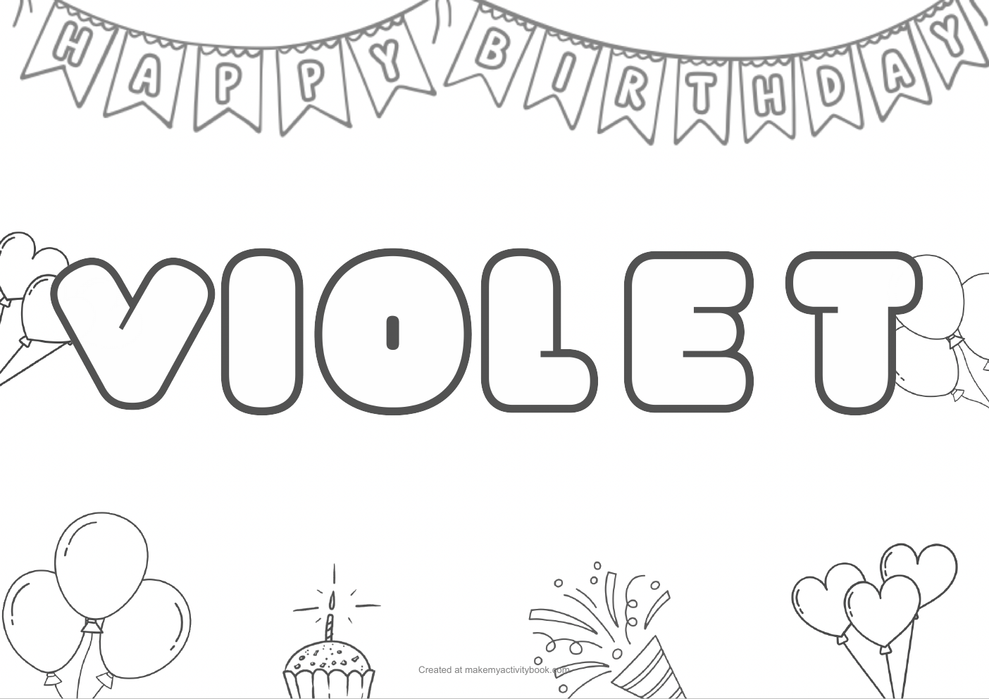 Violet birthday colouring sheet