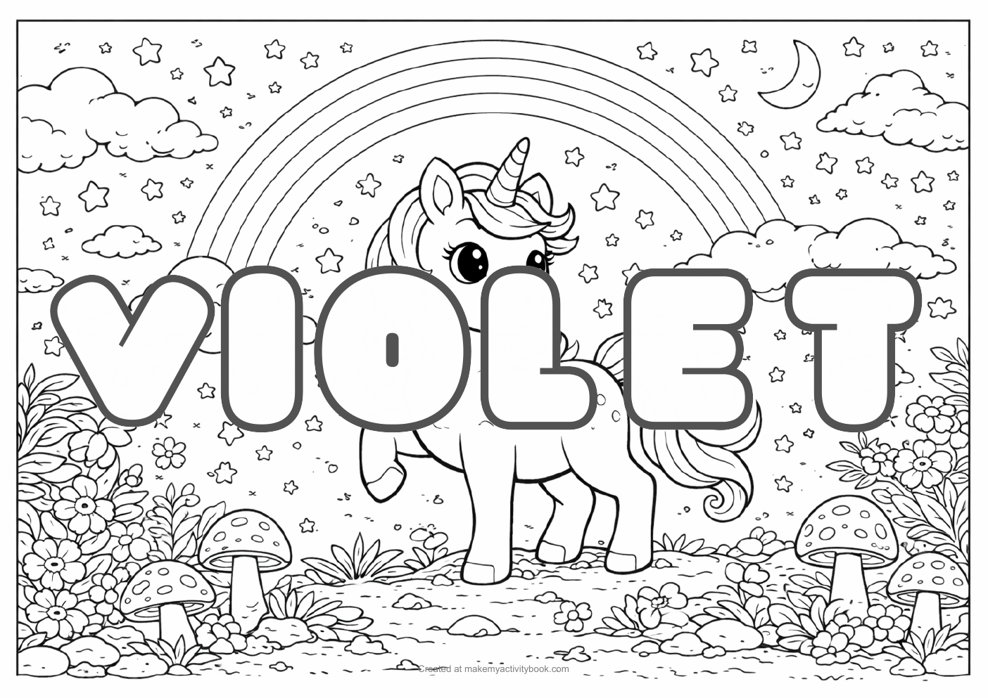 Violet unicorn colouring sheet