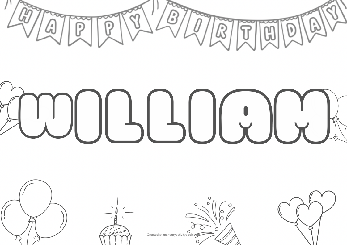 William Bubble letters — Birthday border colouring sheet