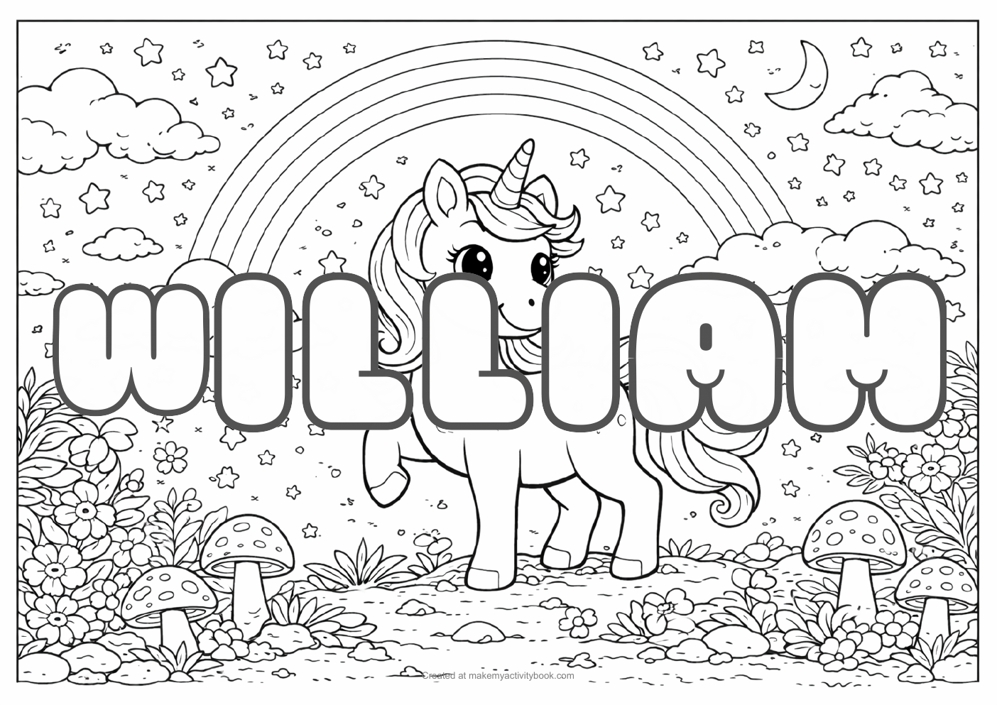William unicorn colouring sheet