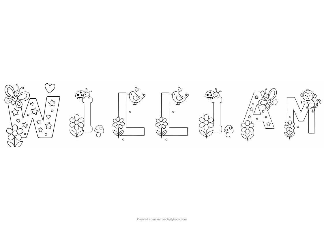 William Flowers letters colouring sheet