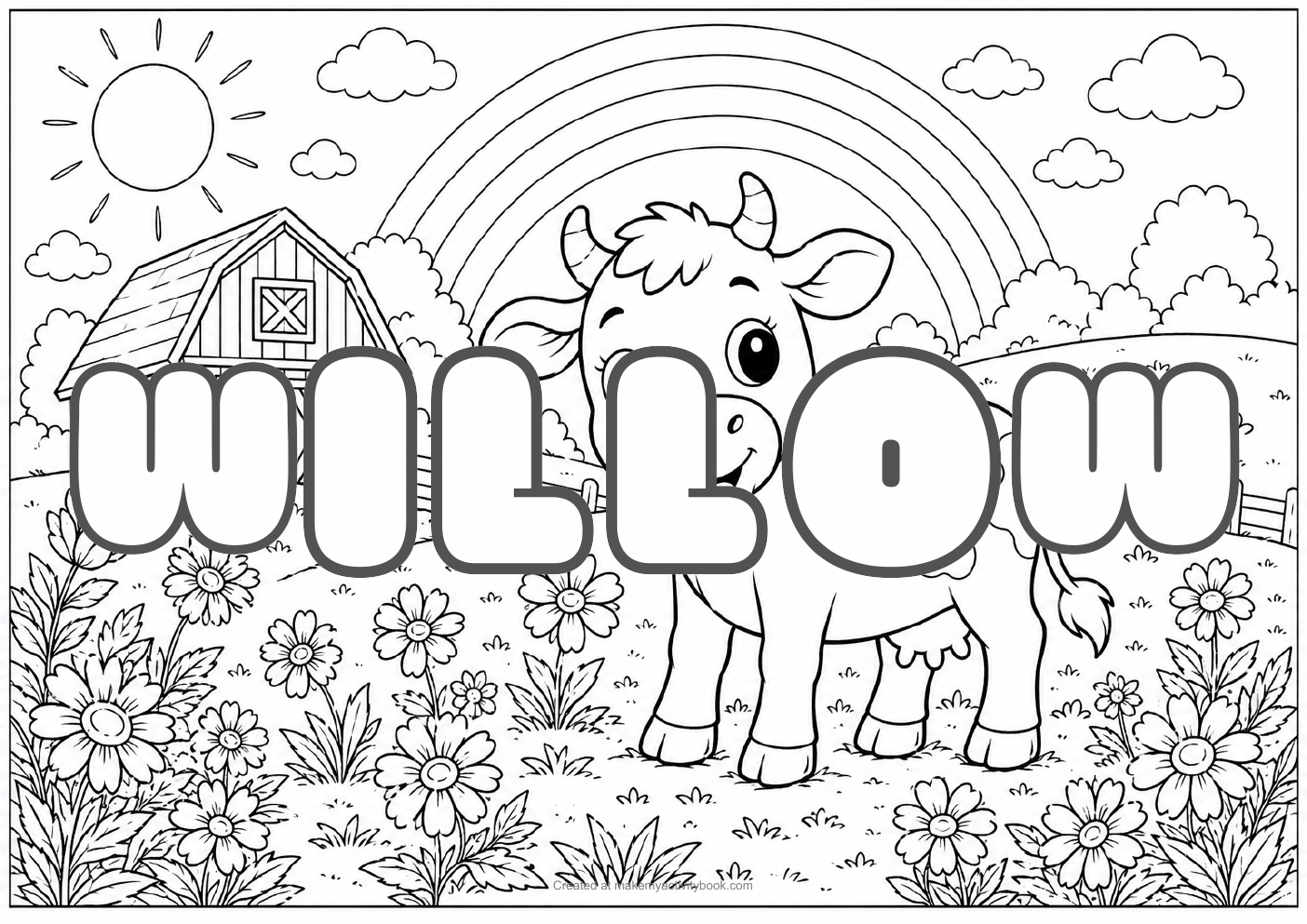 Willow Bubble letters — Farm background colouring sheet