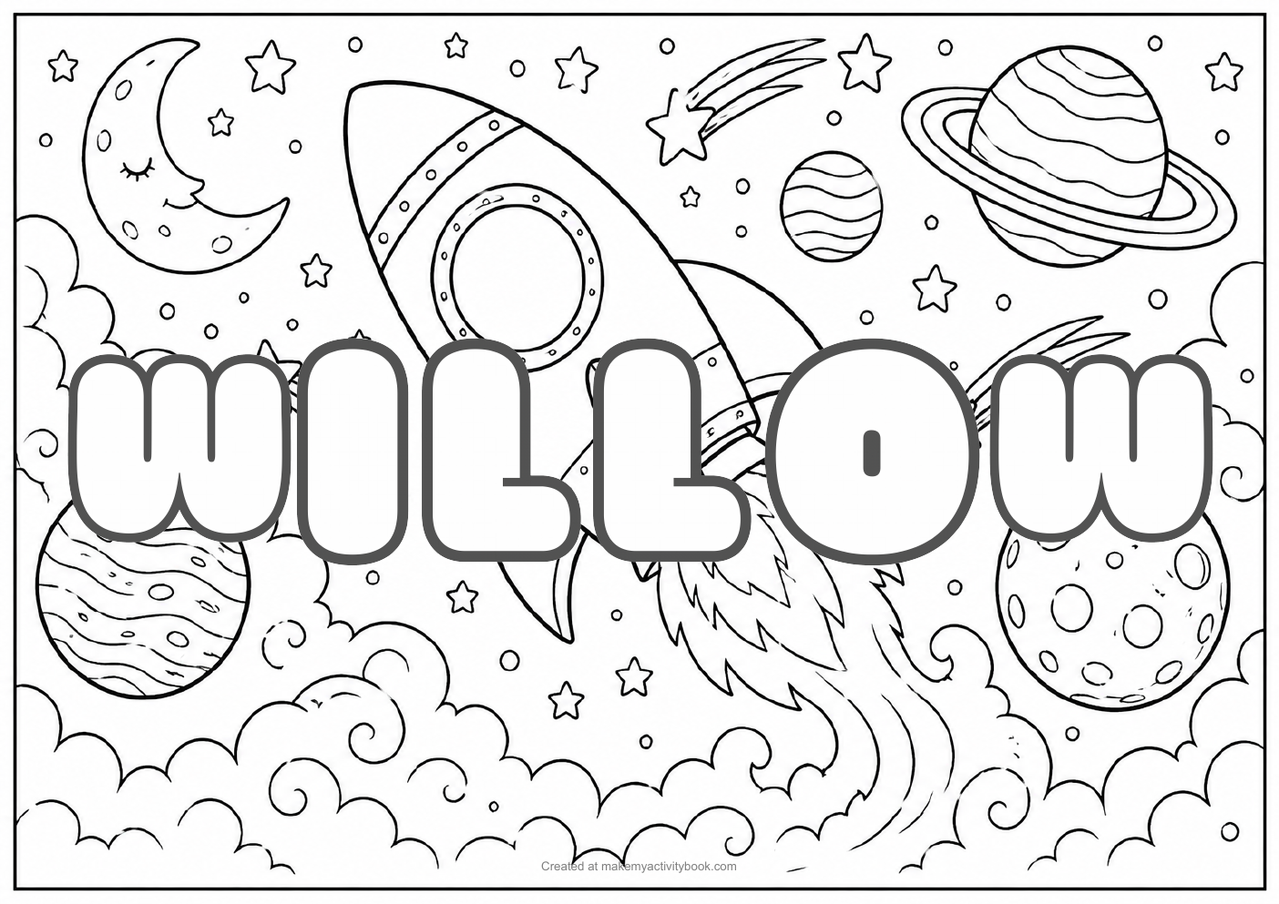 Willow space colouring sheet