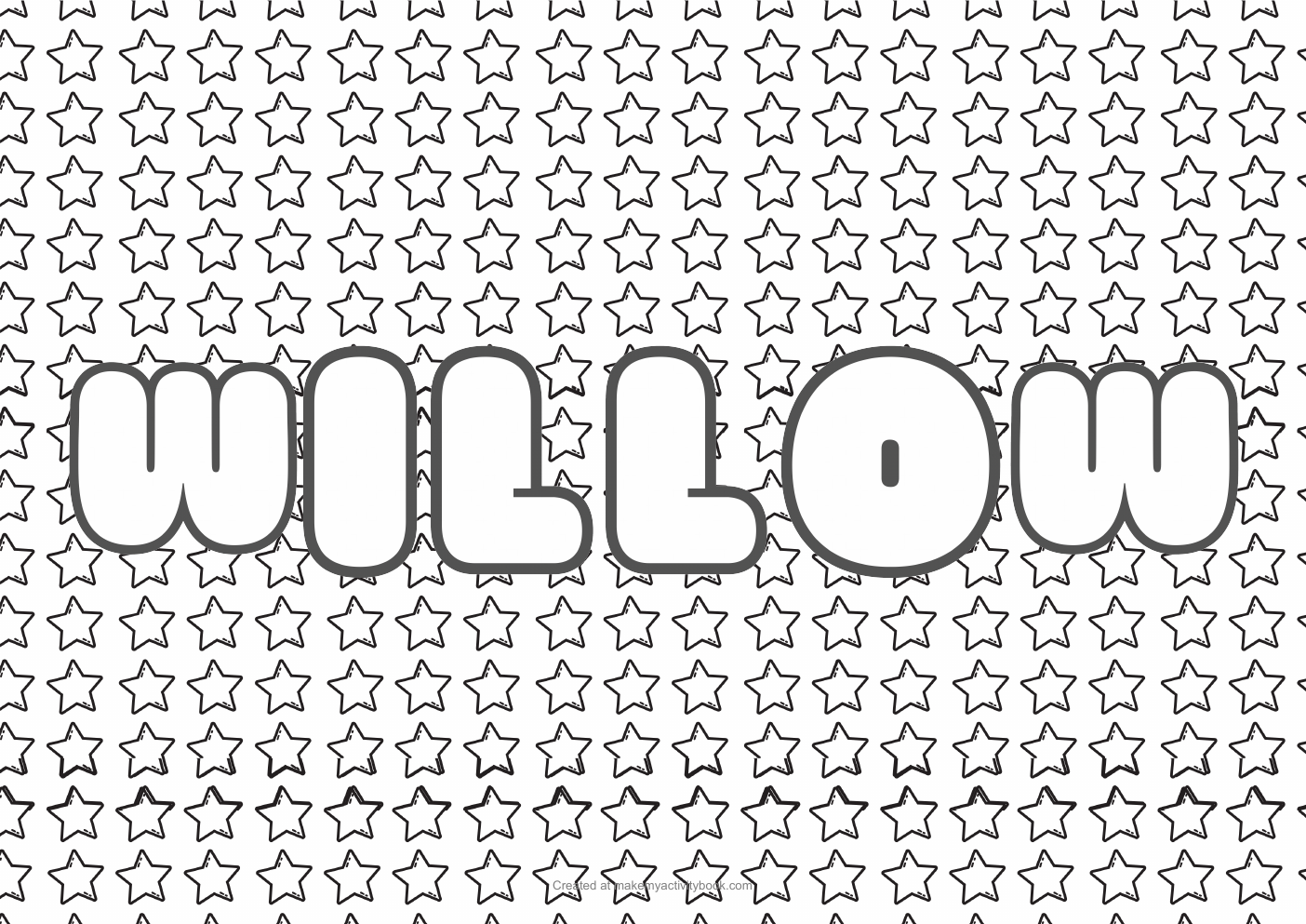 Willow Bubble letters — Stars border colouring sheet