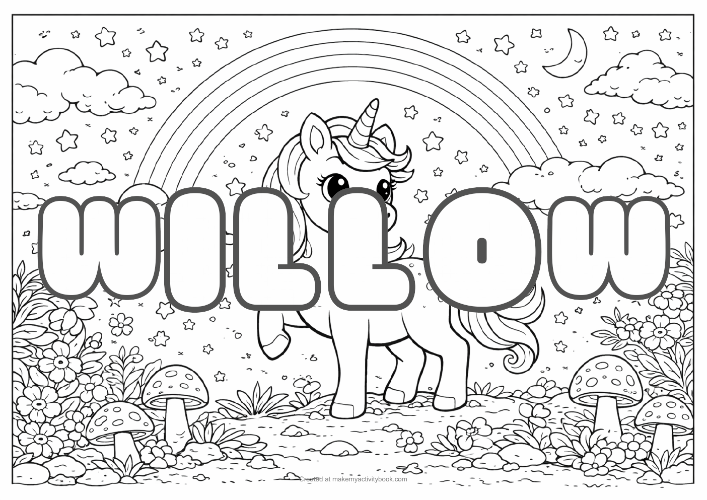 Willow unicorn colouring sheet