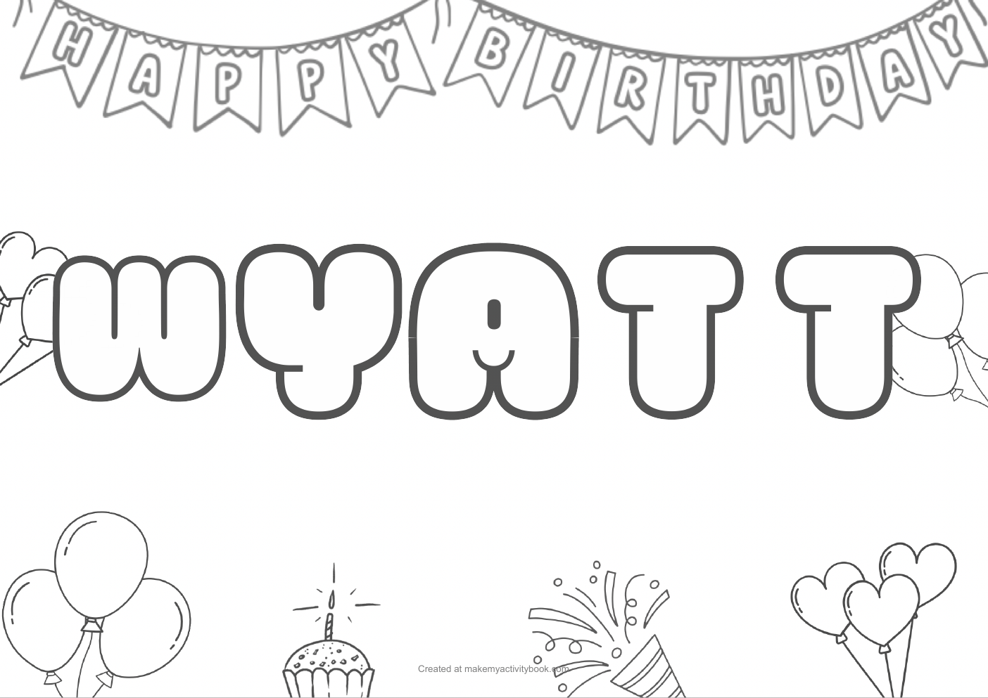 Wyatt Bubble letters — Birthday border colouring sheet