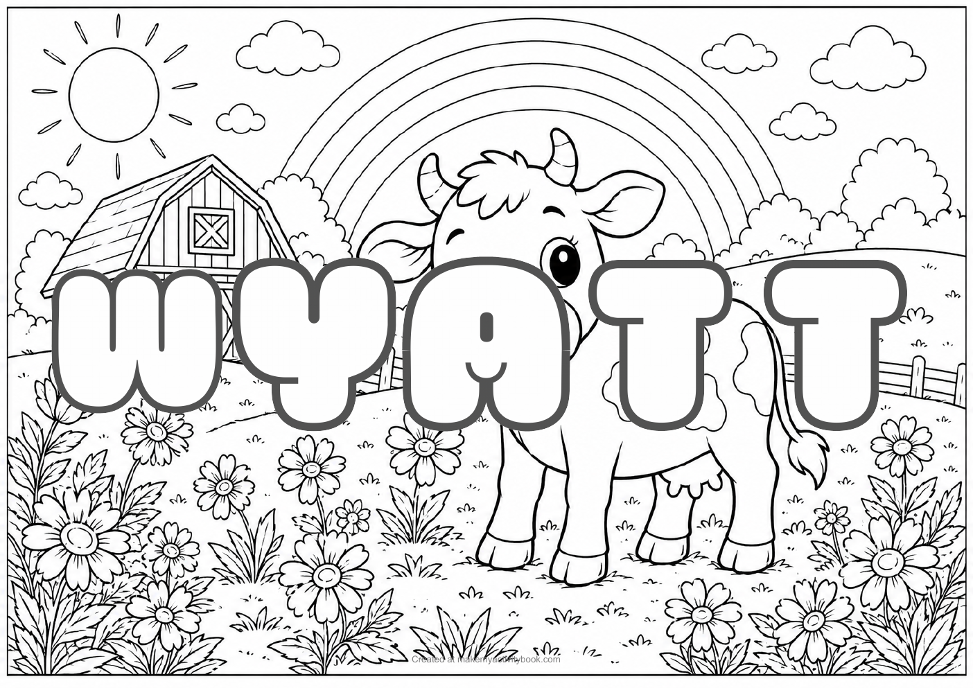 Wyatt Bubble letters — Farm background colouring sheet