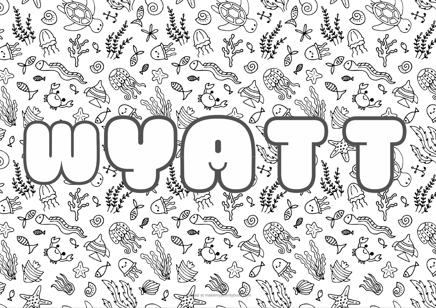 Wyatt Bubble letters — Sea border colouring sheet