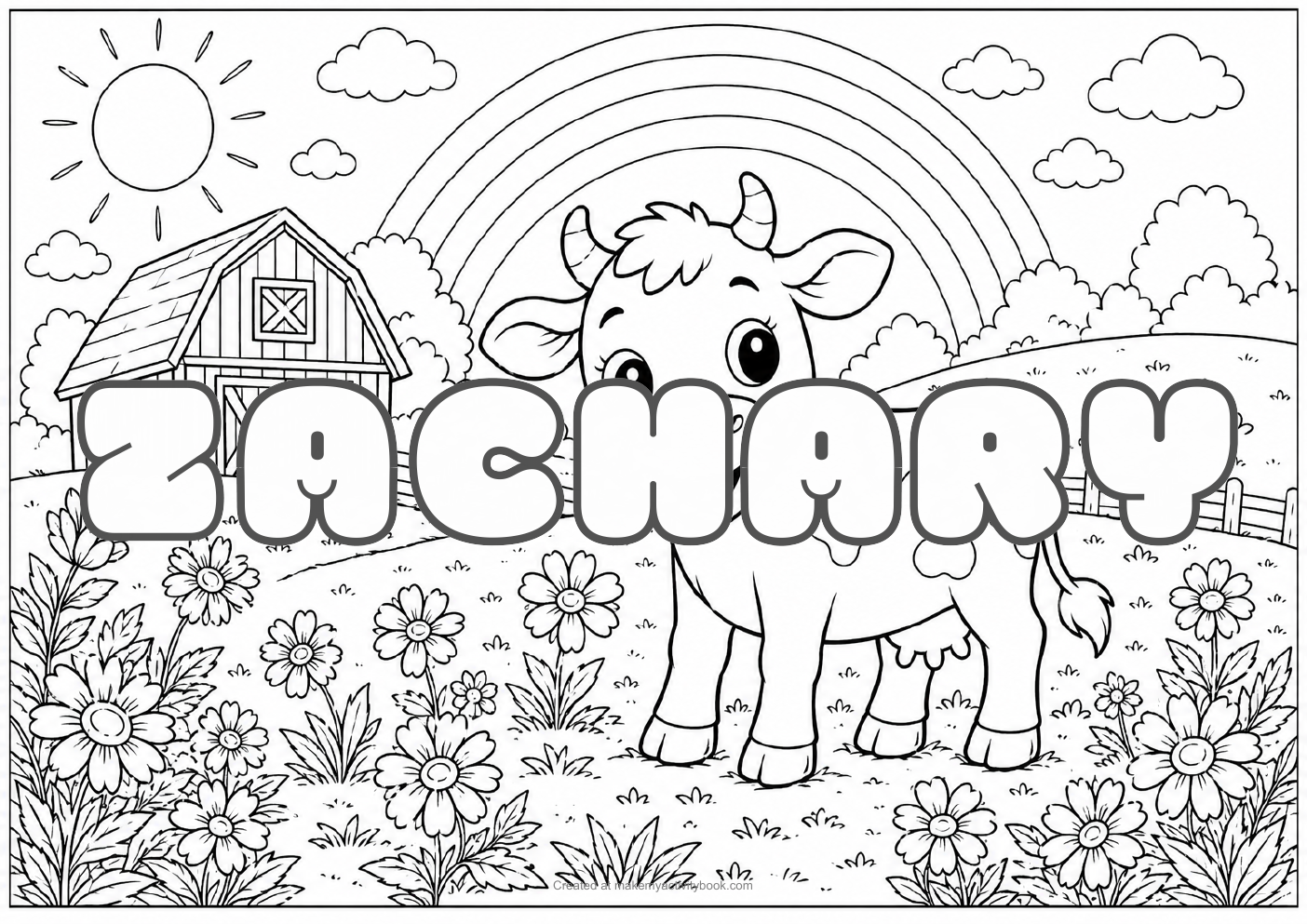 Zachary Bubble letters — Farm background colouring sheet