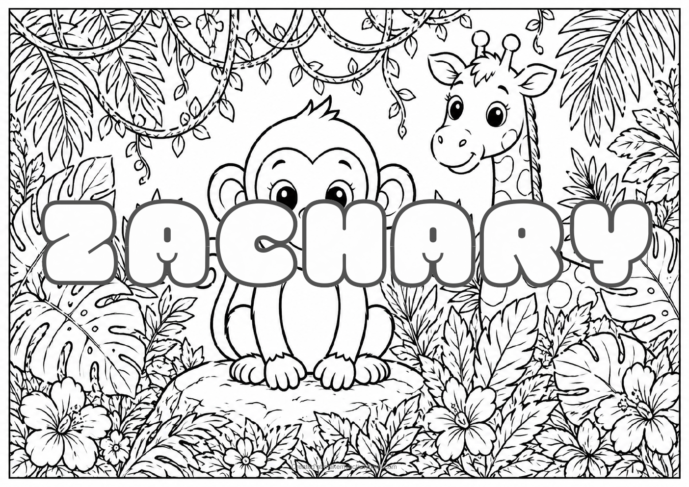 Zachary jungle colouring sheet