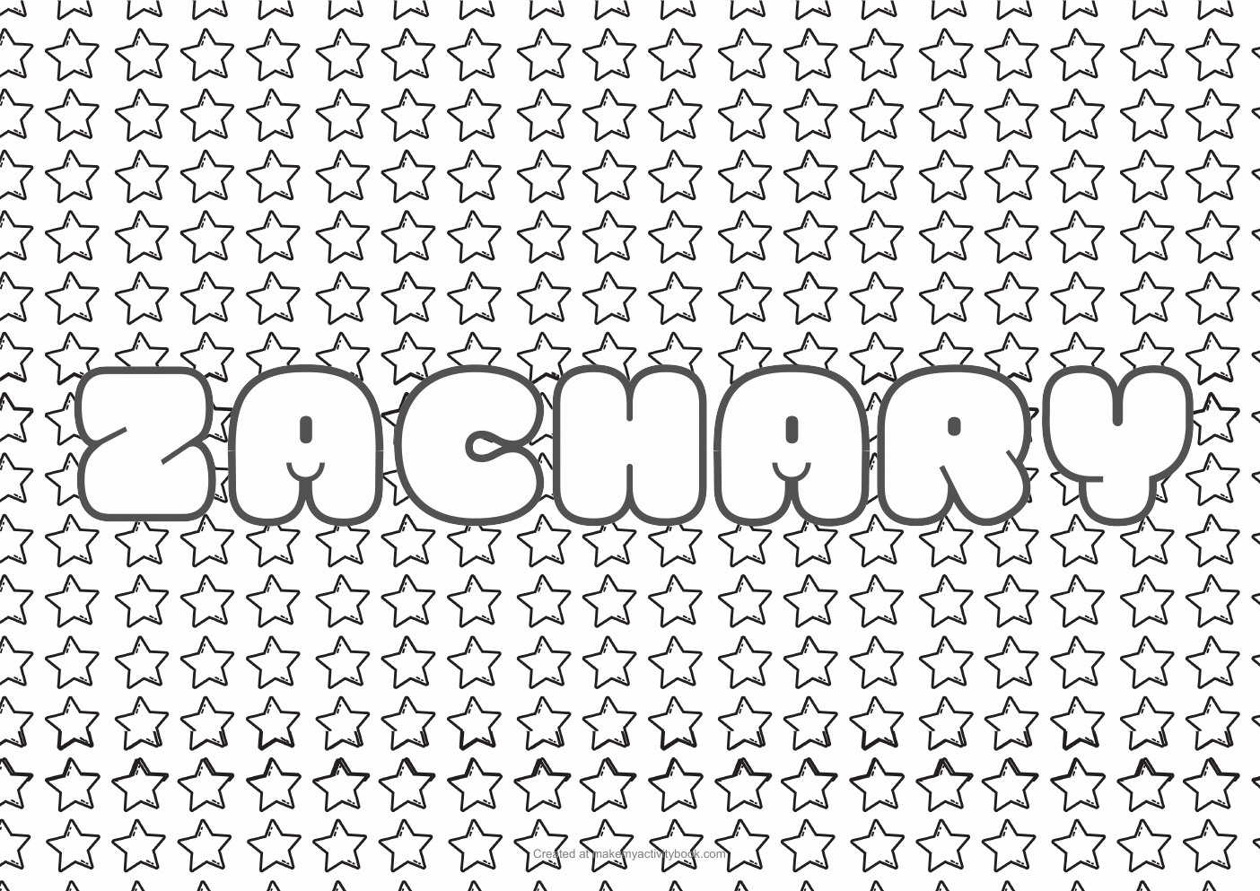 Zachary Bubble letters — Stars border colouring sheet