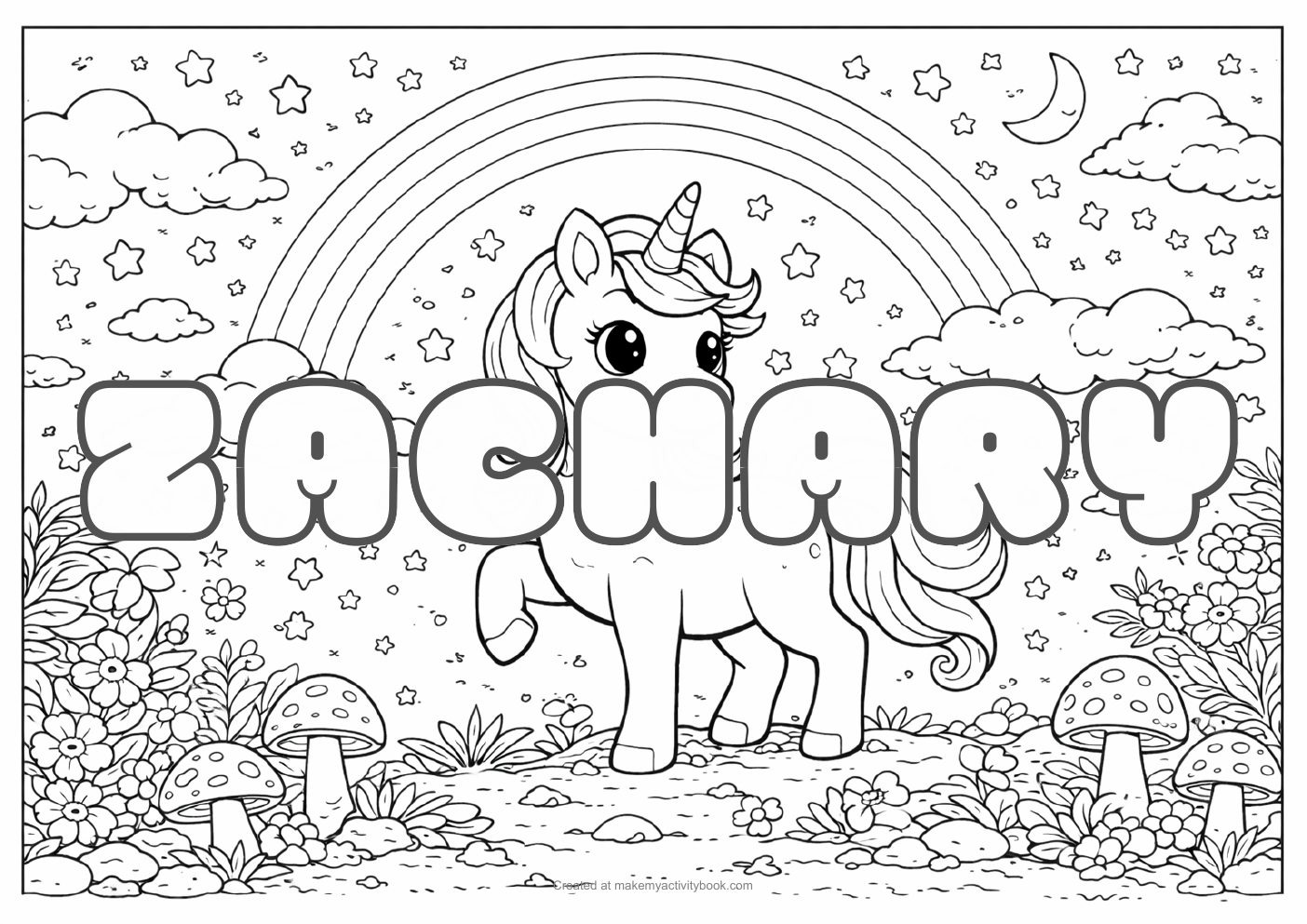 Zachary unicorn colouring sheet