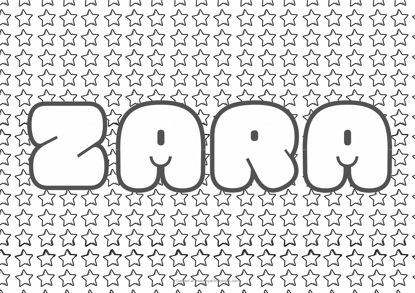 Zara Bubble letters — Stars border colouring sheet
