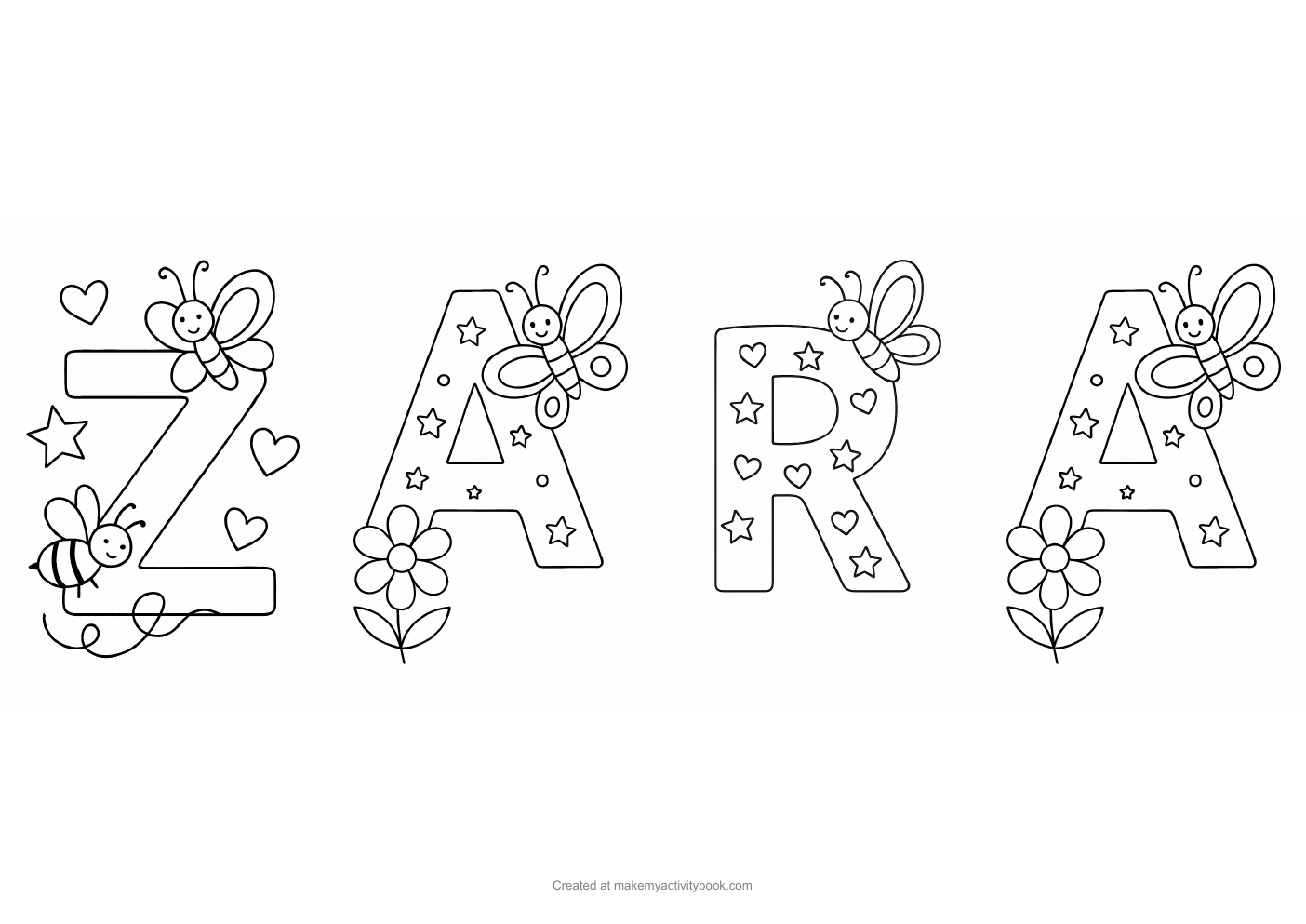 Zara letters colouring sheet