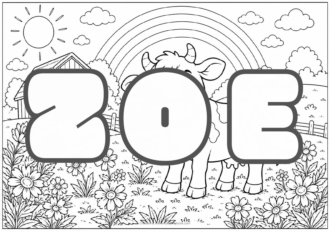 Zoe Bubble letters — Farm background colouring sheet