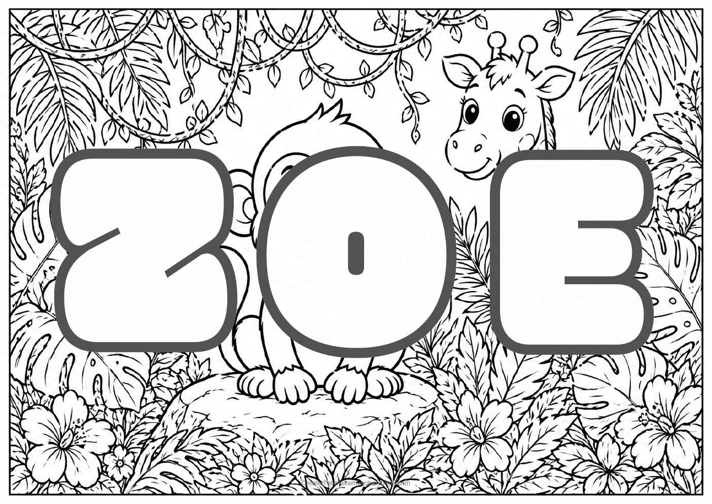 Zoe jungle colouring sheet