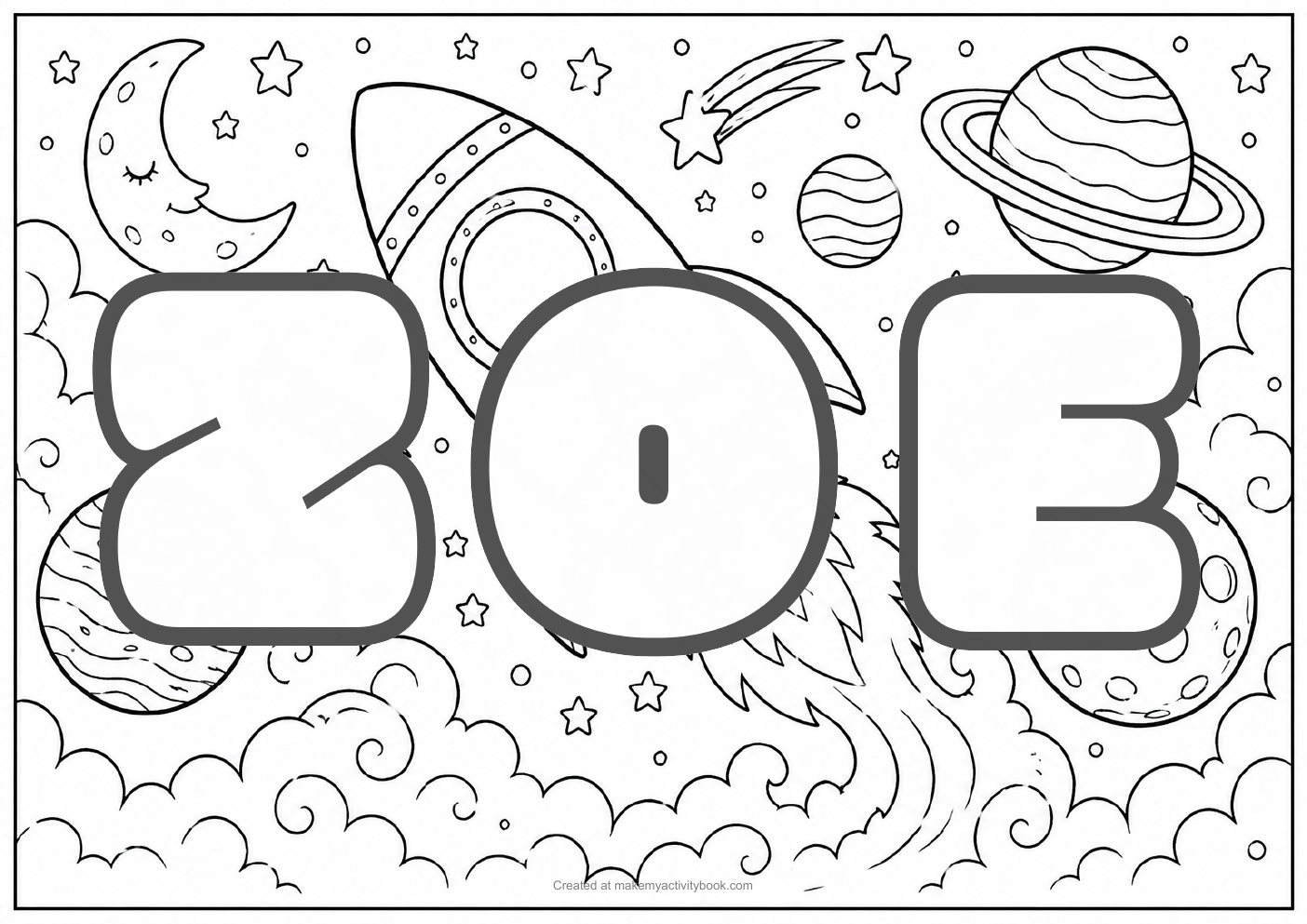 Zoe space colouring sheet