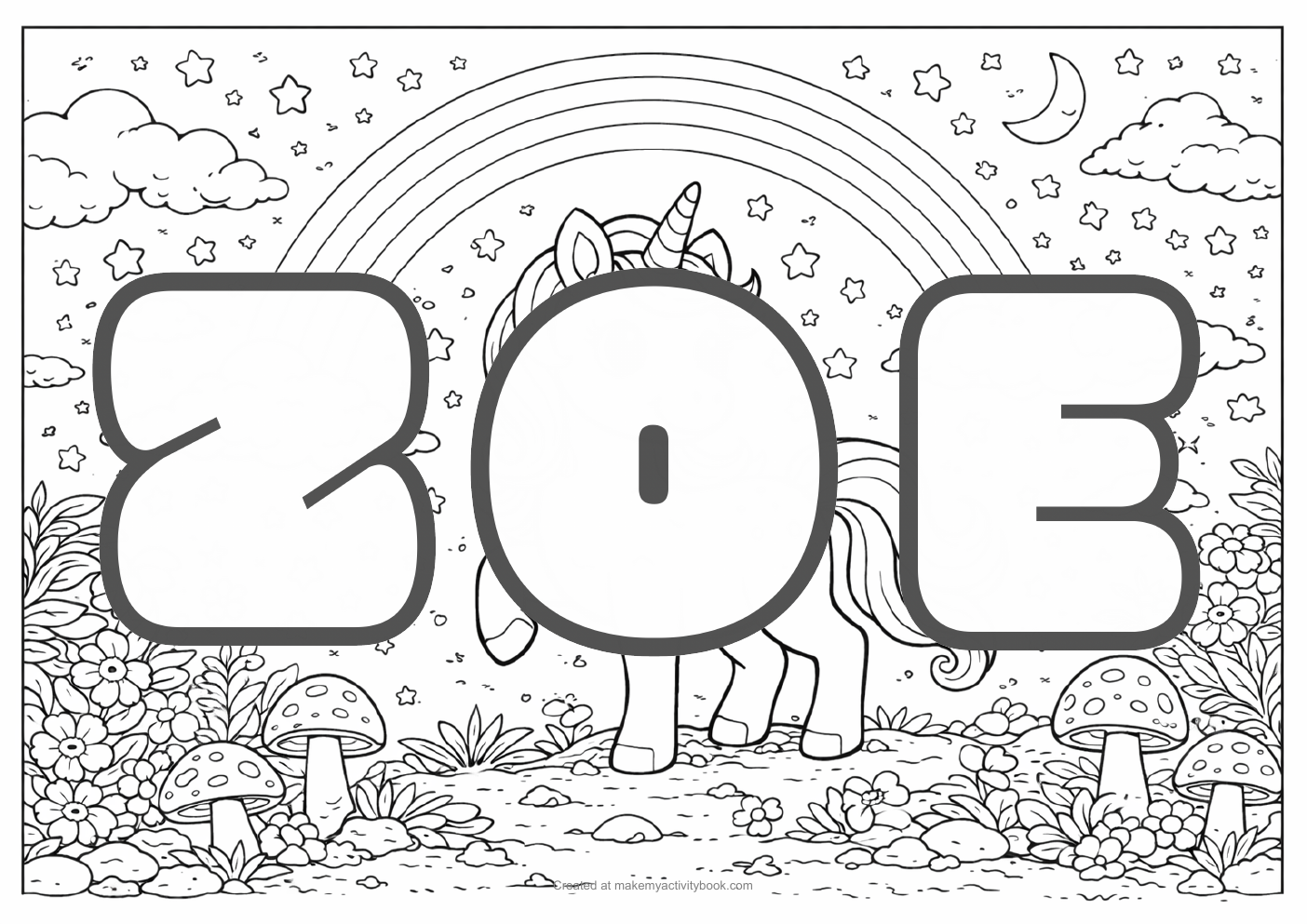 Zoe unicorn colouring sheet