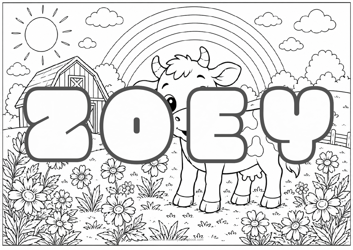 Zoey Bubble letters — Farm background colouring sheet
