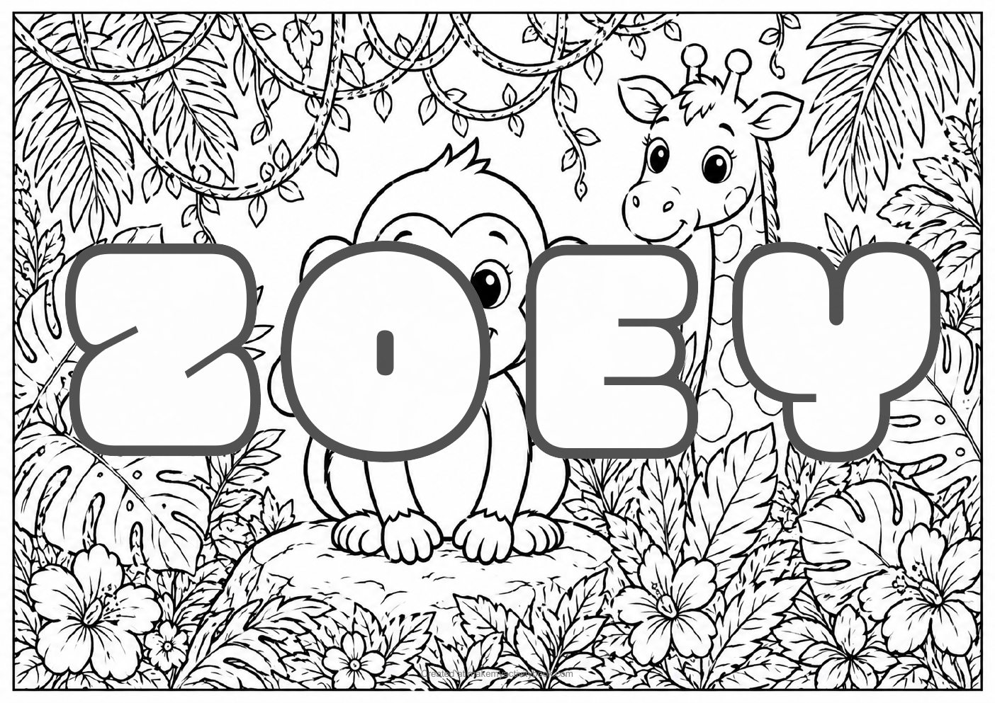 Zoey jungle colouring sheet