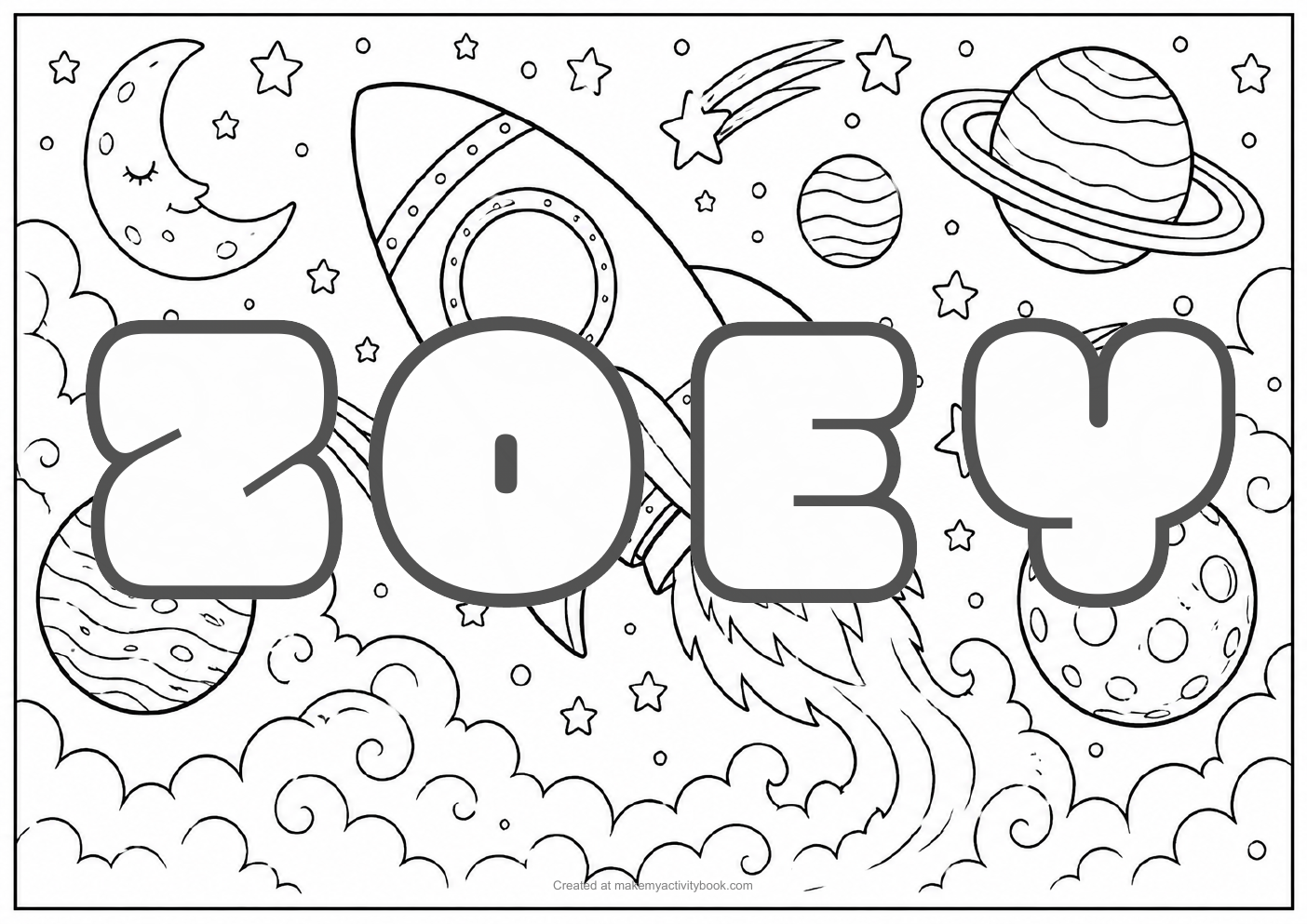 Zoey space colouring sheet