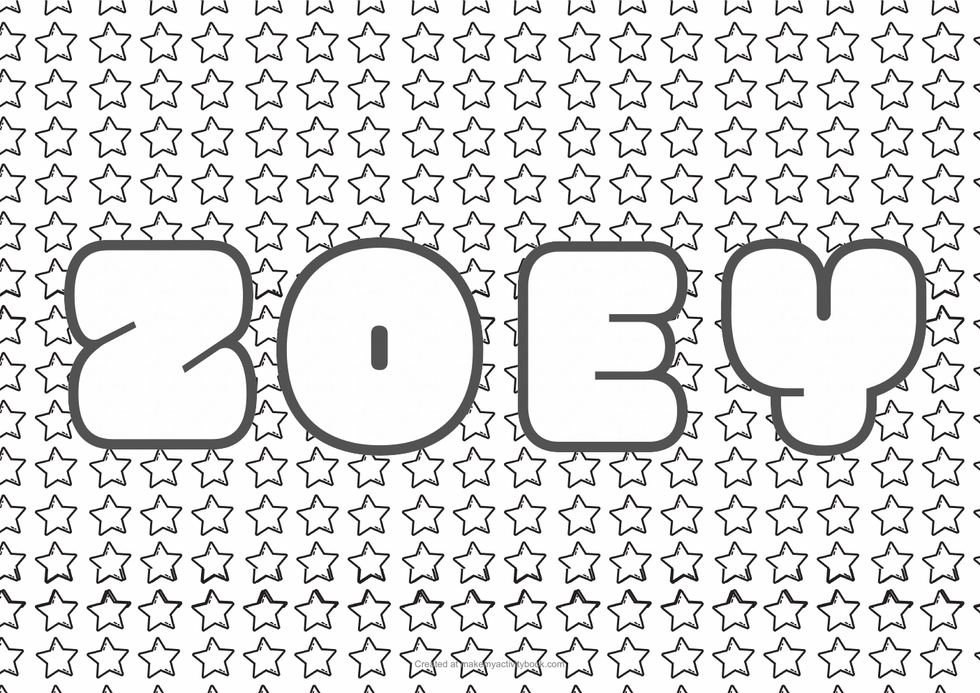 Zoey Bubble letters — Stars border colouring sheet