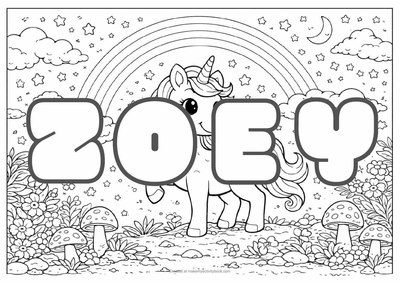 Zoey unicorn colouring sheet