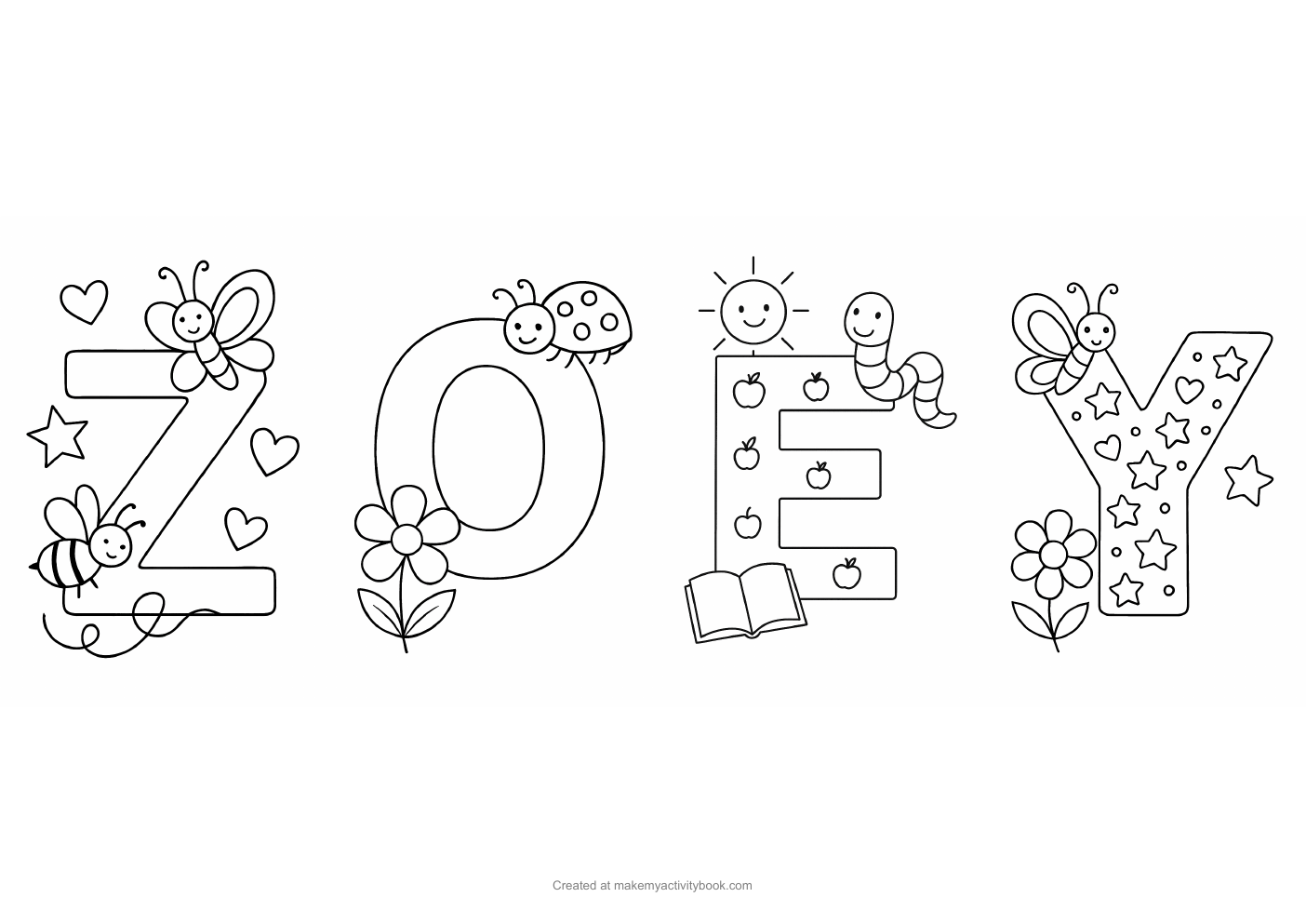 Zoey letters colouring sheet